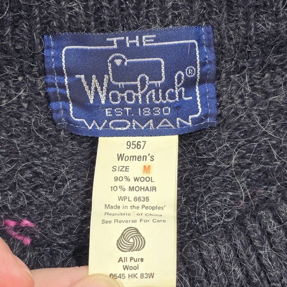 Vtg Woolrich Sweater Womens M Black Pink Snowflakes Wool Mohair Cabin Cottage - Picture 4 of 9